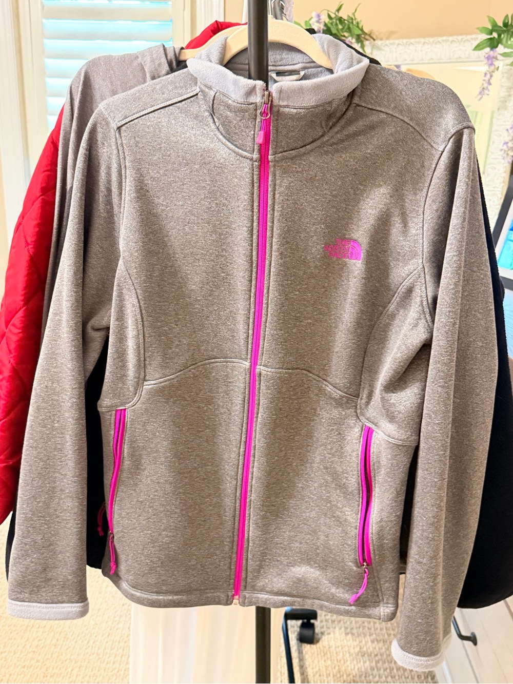 The North Face Gray Fleece Jacket with Pink Trim